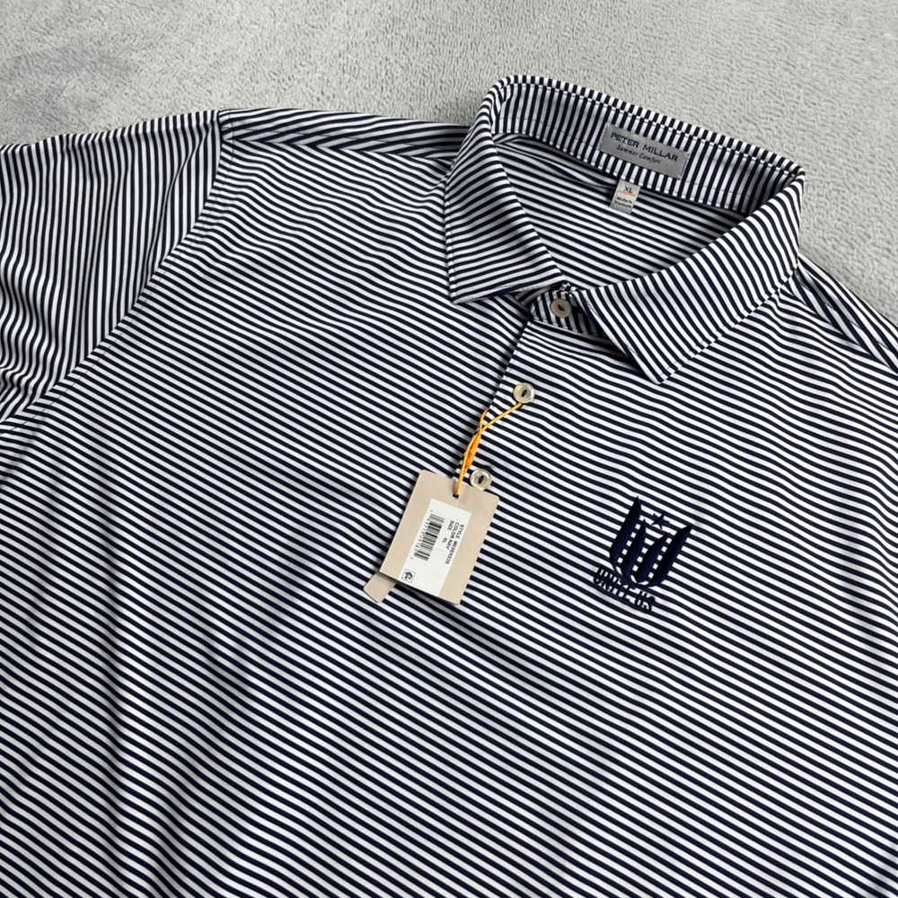 Peter Millar Summer Comfort Polo Shirt Mens XL Navy‎ White Stripe Unite ME0EK03S